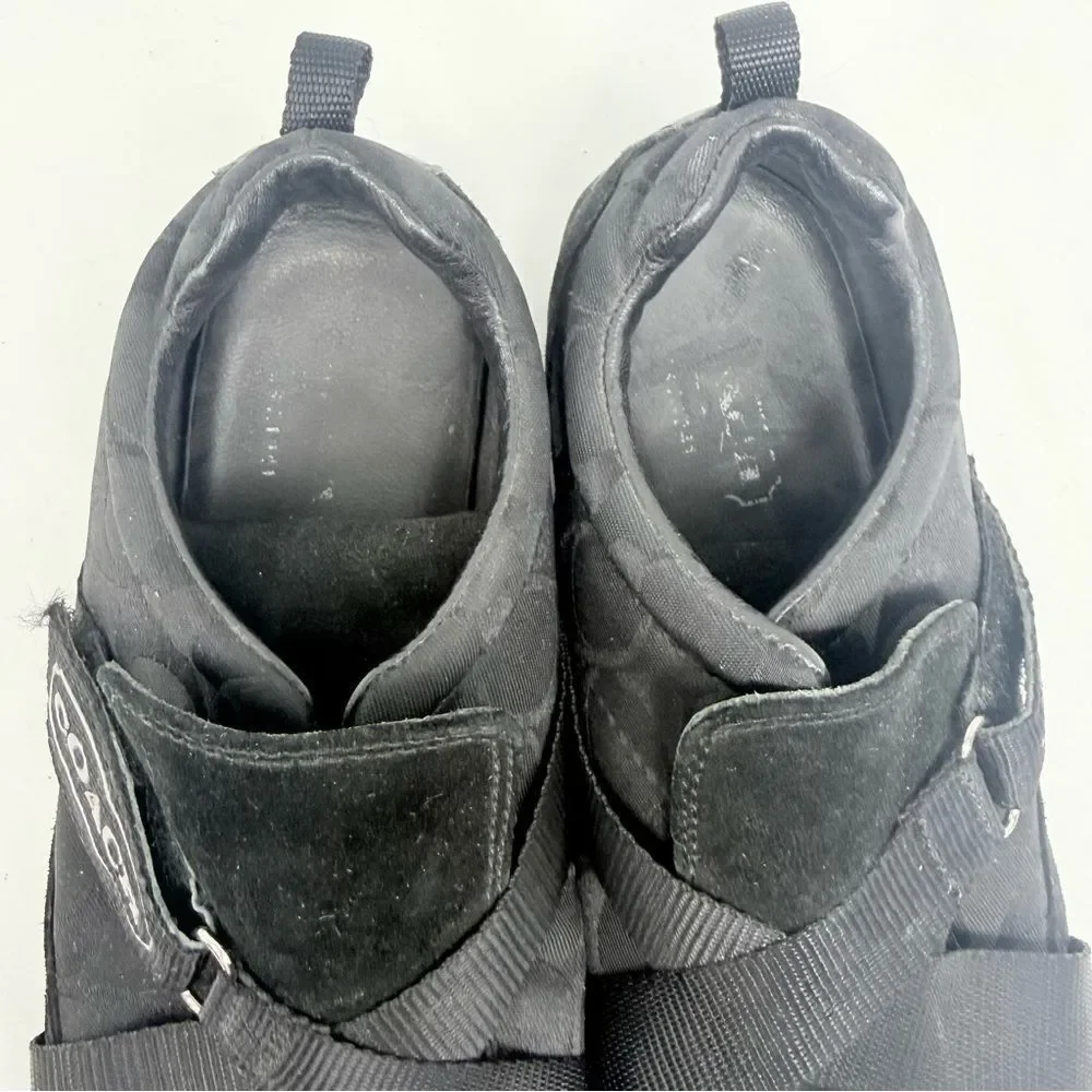 Coach Micki Black Suede Signature Monogram Canvas Cross Latch Casual Sneakers